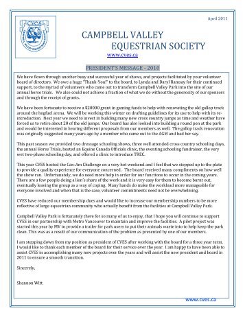 CAMPBELL VALLEY EQUESTRIAN SOCIETY