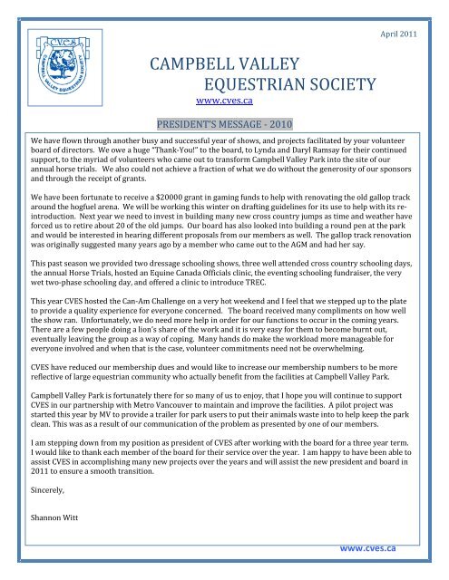 CAMPBELL VALLEY EQUESTRIAN SOCIETY