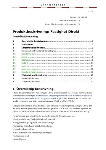 Produktbeskrivning Fastighet Direkt (pdf) - Lantmäteriet