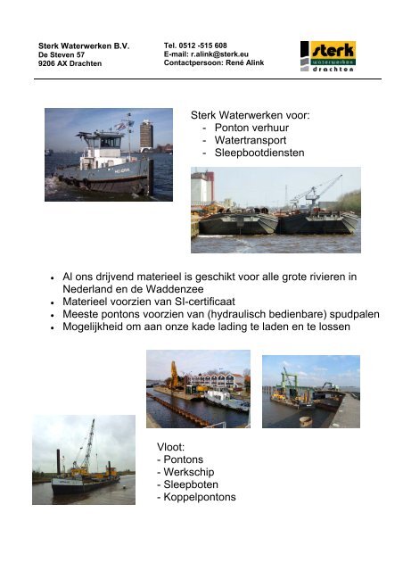 Sterk Waterwerken voor: - Ponton verhuur - Watertransport ...