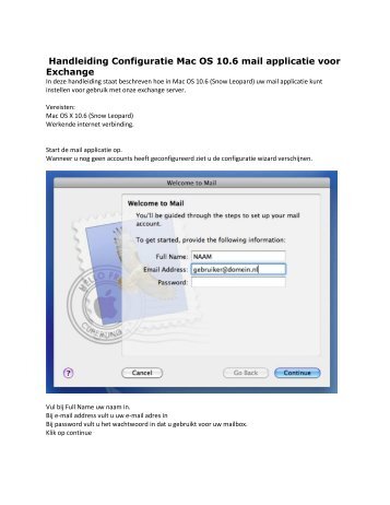 Handleiding Configuratie Mac OS 10.6 mail applicatie voor Exchange