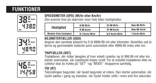 BRUGSANVISNING TIL CYKEL COMPUTER DANSK - Vetta