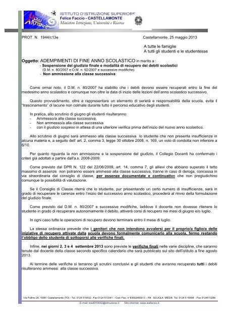 comunicato e lettera alla famiglia - Liceo Artistico Felice Faccio ...