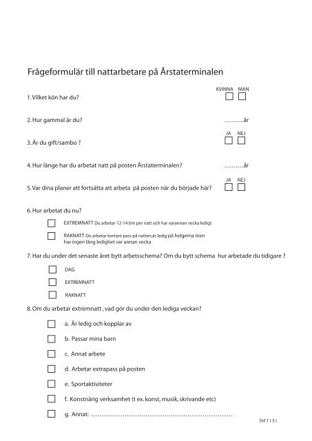 Permanent nattarbete, En undersökning av självupplevd hälsa hos ...