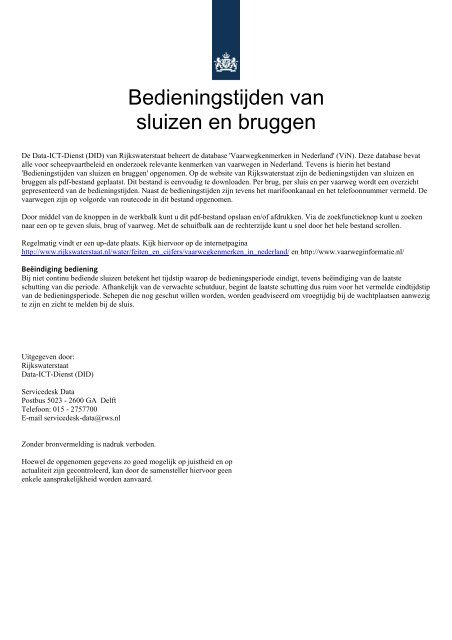 Bedieningstijden van sluizen en bruggen - Vaarweginformatie.nl