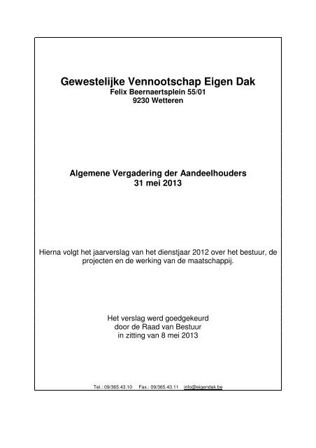 Jaarverslag 2012 - Eigen dak