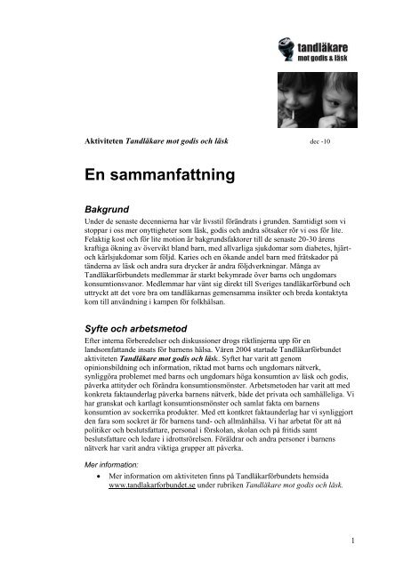 Läs sammanfattningen av projektet (pdf) - Sveriges Tandläkarförbund