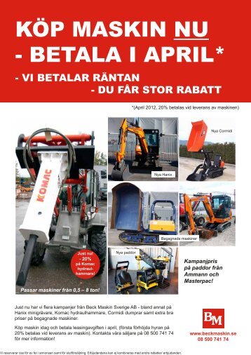 KÖP MASKIN NU - BETALA I APRIL* - Beck Maskin