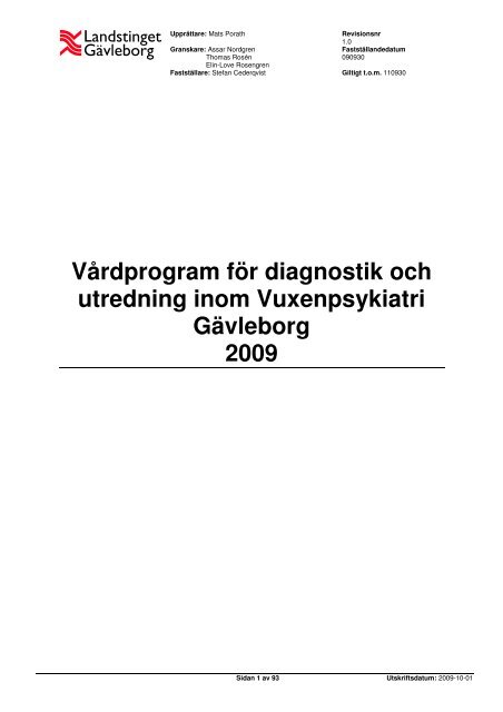 Vårdprogram för diagnostik och utredning inom Vuxenpsykiatri ...