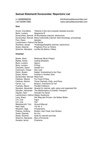 to download repertoire list. - Samuel Dunscombe