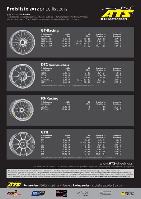 Preisliste 2012 price list 2012