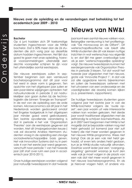 Nieuws van NW&I - NWSV Helix