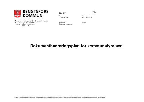 Dokumenthanteringsplan för kommunstyrelsen - Bengtsfors kommun