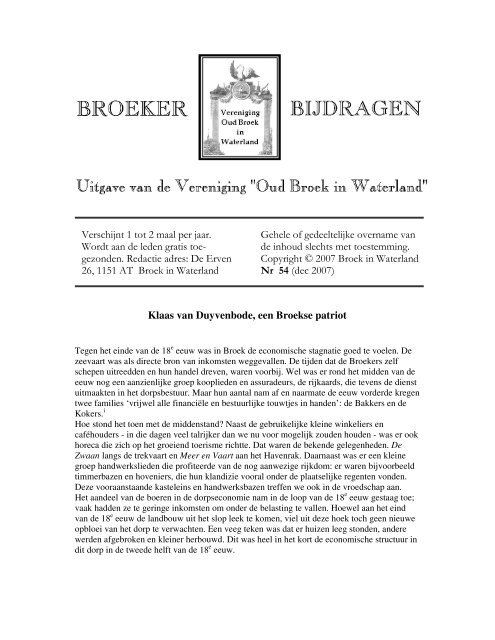 54. Klaas van Duijvenbode, een Broekse patriot - Vereniging Oud ...