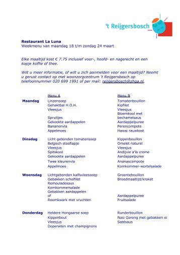Weekmenu 't Reijgersbosch