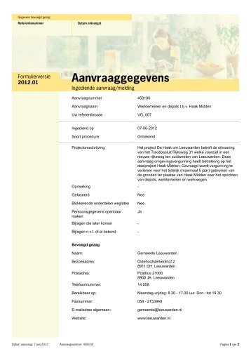 Aanvraaggegevens - Gemeente Leeuwarden