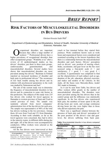 risk factors of musculoskeletal disorders in bus drivers