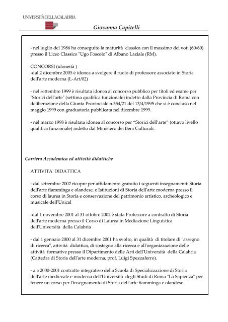 Giovanna Capitelli - Lettere e filosofia - Università della Calabria