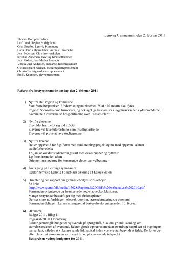 Referat af bestyrelsesmøde den 02.02.2011 - Lemvig Gymnasium