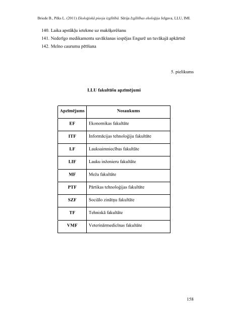 Ekoloģiskā pieeja izglītībā - Latvijas Lauksaimniecības universitāte