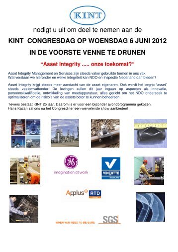 nodigt u uit om deel te nemen aan de KINT CONGRESDAG OP ...