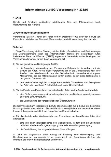 Informationen zur Verordnung (EG) Nr. 338/97 - Bundesverband für ...