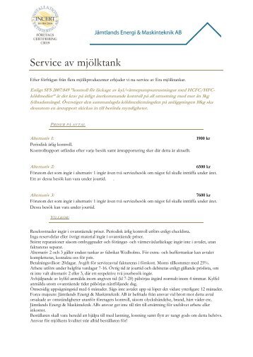 Service av mjölktank - Jämtlands Energi & Maskinteknik AB