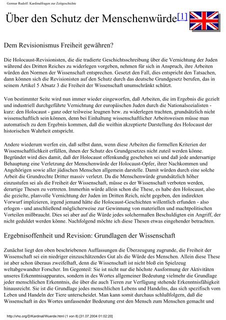 Germar Rudolf: Kardinalfragen zur Zeitgeschichte ...