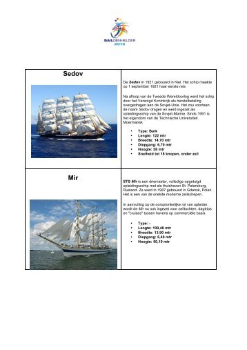 Geschiedenis schepen2 beknopt - Sail Den Helder 2013