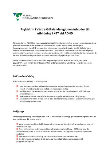 Psykiatrin i Västra Götalandsregionen inbjuder till utbildning i KBT ...