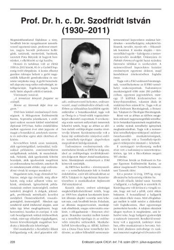 Prof. Dr. h. c. Dr. Szodfridt István (1930–2011) - Erdészeti Lapok