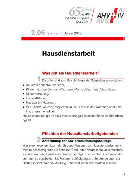 Hausdienstarbeit Ahv