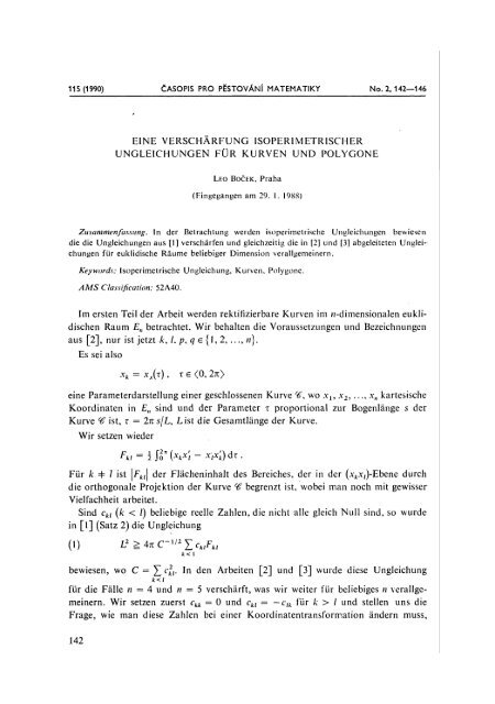 Eine Verschärfung isoperimetrischer Ungleichungen für Kurven und ...