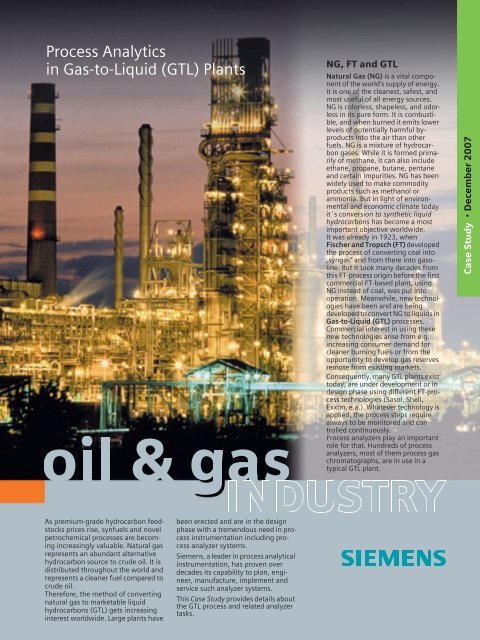 Process Analytics in Gas-to-Liquid (GTL) Plants - Siemens Industry ...