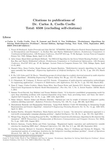 Citations to publications of Dr. Carlos A. Coello - Departamento de ...