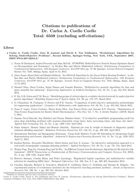 Citations to publications of Dr. Carlos A. Coello - Departamento 