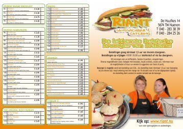 Menukaart - Sandwichbar Riant