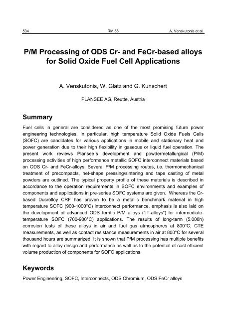 P/M Processing of ODS Cr- and Fecr-based alloys for Solid Oxide ...