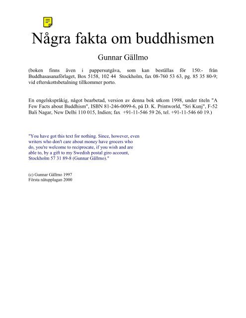 Några fakta om buddhismen - Buddha dhamma sangha