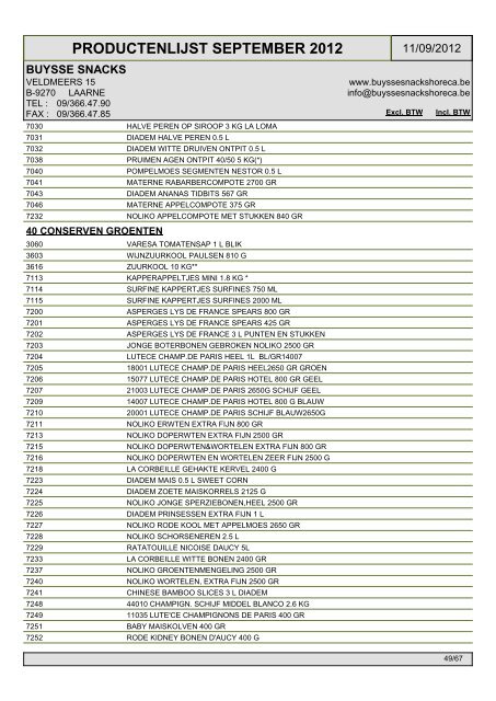 PRODUCTENLIJST SEPTEMBER 2012 - horeca | frituur | groothandel