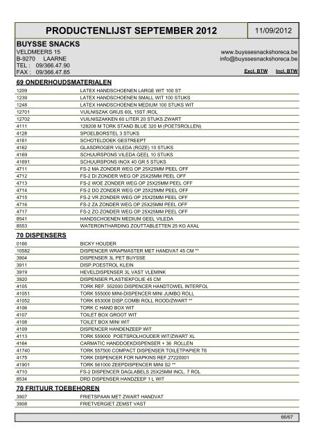 PRODUCTENLIJST SEPTEMBER 2012 - horeca | frituur | groothandel