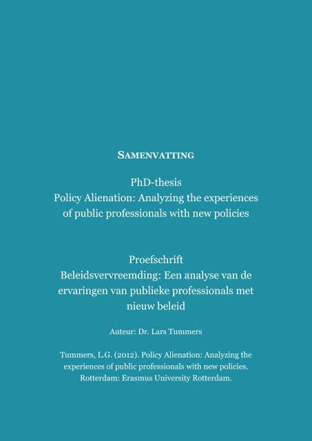 PhD-thesis Policy Alienation: Analyzing the ... - Lars Tummers