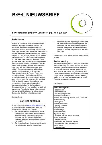 juli 2004 - Bewonersvereniging EVA-Lanxmeer