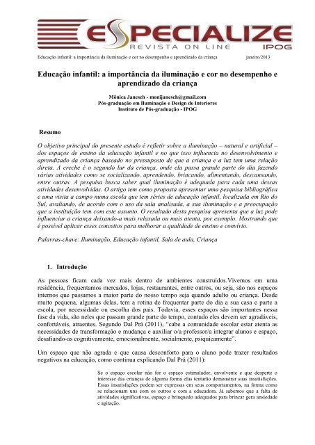 Educação infantil: a importância da iluminação e cor no ... - IPOG
