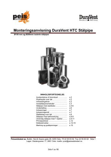 Monteringsanvisning DuraVent HTC Stålpipe - Peisselskabet AS
