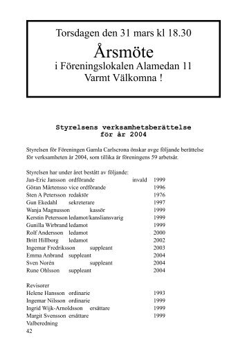 Verksamhetsberättelse 2004 - Föreningen Gamla Carlscrona