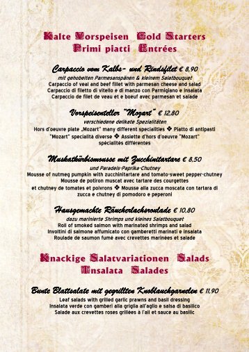 Speisenkarte English, Restaurant Goldener Adler Innsbruck