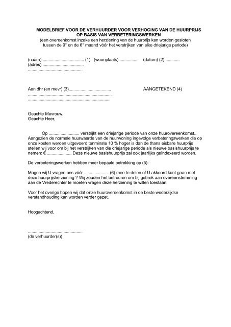 Modelbrief huurverhoging op basis verbeteringswerken - Groep Arco