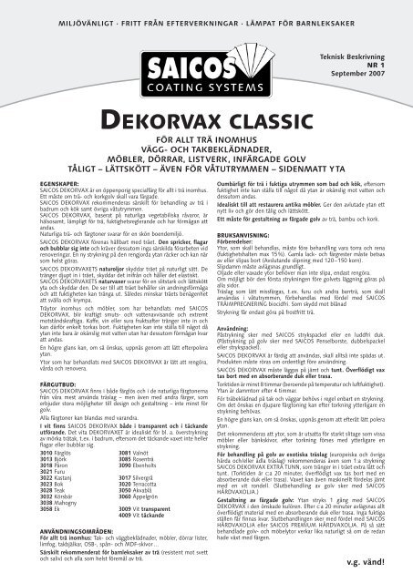 DEKORVAX CLASSIC - Saicos Coating Systems