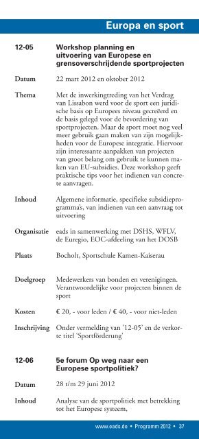 programm 2012 - Europäische Akademie des Sports in Velen ev